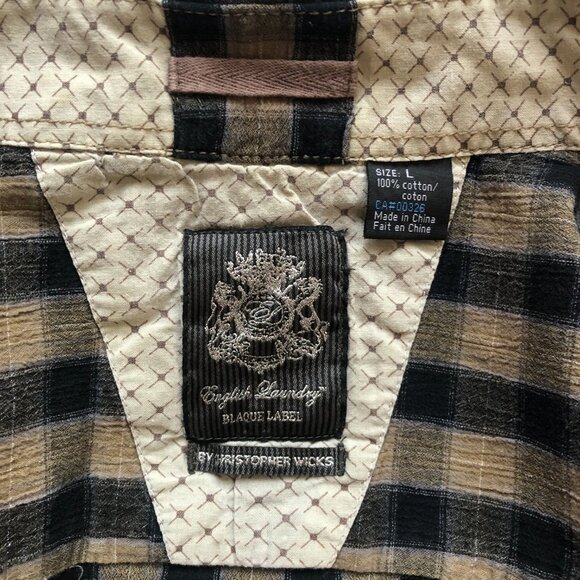 English Laundry Blaque label by Christopher Wicks 100% cotton checkered shirt - Picture 10 of 16